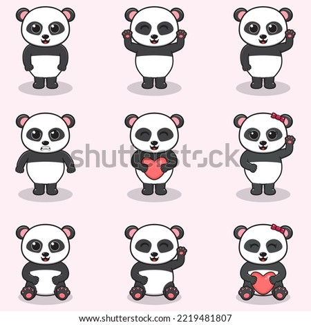 Vector illustration set of Panda cartoon. Bundle of cute Panda set. Set of animals. Cartoon and vector isolated characters. A collection of animals in the children's style.