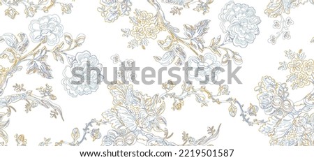 Beautiful retro , linear, lines roses flowers Abstract seamless pattern with leaves and floral Background vector on modern style. Monochrome foggy colors Vintage for textile, textile, fabric, wrap Royalty-Free Stock Photo #2219501587