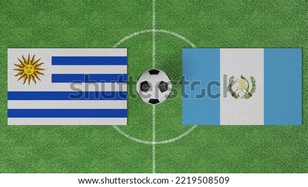 Football Match, Uruguay vs Guatemala, Flags of countries with a soccer ball on the football field