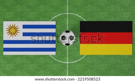 Football Match, Uruguay vs Germany, Flags of countries with a soccer ball on the football field