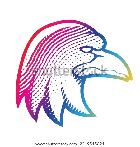 Illustration of Scratchboard Engraved Eagle in Rainbow Colors isolated on a White Background