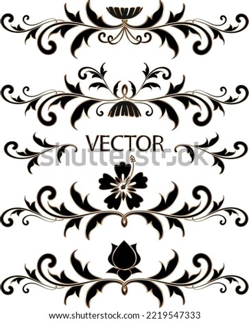 A set of elegant elements for decoration.Decor elements in black color with gold outline in vector set.