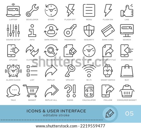 Set of conceptual icons. Vector icons in flat linear style for web sites, applications and other graphic resources. Set from the series - User Interface. Editable stroke icon.