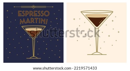 Espresso martini - cocktail art deco illustration Royalty-Free Stock Photo #2219571433