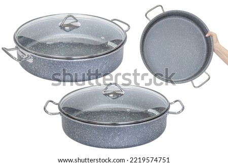 Cooking pot, with a glass lid. Isolated from the background