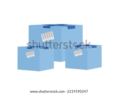 Boxes with barcodes for preparation for moving, inventory control, warehouse box isolated on white background, accounting for goods in a warehouse, cardboard packaging for goods, storage of fragile
