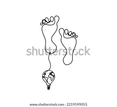 Silhouette of abstract foot with globe light bulb as line drawing on white	
. Vector