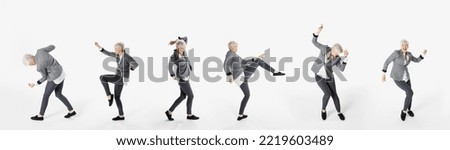 Sequence senior woman dancing against white background Royalty-Free Stock Photo #2219603489