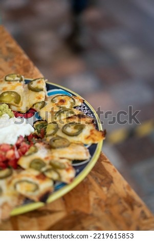 MADRID, SPAIN - FEBRUARY 2020: Product photography and Mexican food in a restaurant with a terrace in the center of Madrid.