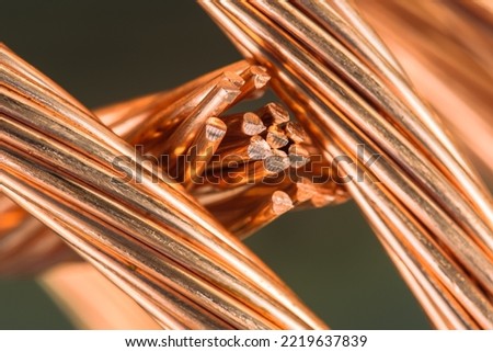 Copper wire cable close-up, raw material energy industry Royalty-Free Stock Photo #2219637839