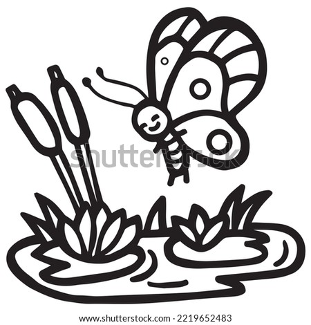 Kids Coloring Pages, Cute Butterfly Character Vector illustration EPS, And Image