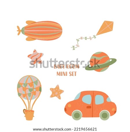 Set of children is transport and space clip art. Hand drawn style