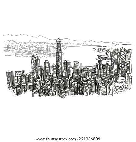 Hong Kong. China. Hand drawn, vector illustration