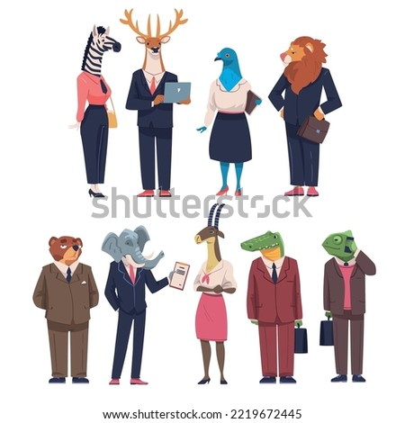 Animal Office Employee Wearing Formal Corporate Suit Standing Vector Set Royalty-Free Stock Photo #2219672445