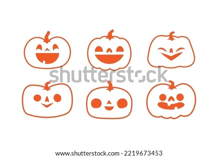 Jack o lantern icons. Halloween carved pumpkins simple illustrations.