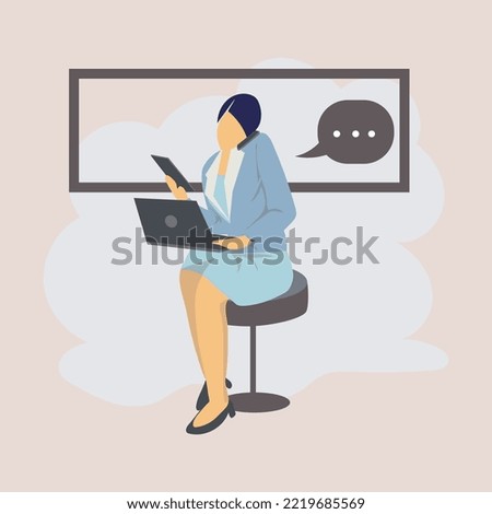 Working at home, coworking space, concept illustration. Young woman freelancer working on laptops and computers at home. Business woman, student, or freelancer. Vector flat style illustration