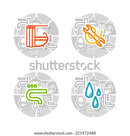 Collage with icons - a bathroom equipment, repair. A vector.
