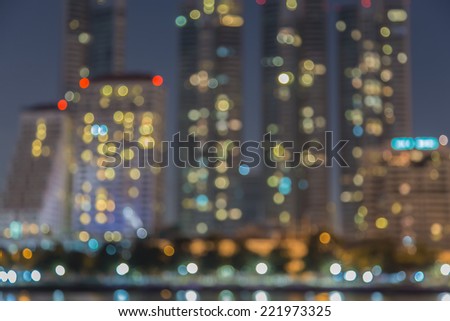 Abstract, night cityscape light blur bokeh, defocused background.