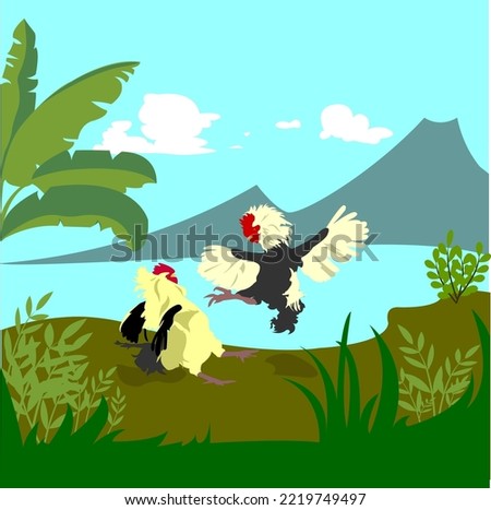desain flat vector tarung jago dengan tema pertarungan ayam yang mengesankan di alam bebas cocok digunakan untuk ilustrasi, banner, walpapper etc.
