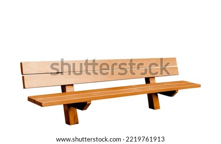 Classic brown, wooden park bench against a white background with clipping path.