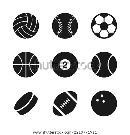 Set of glyph sports ball icon collection. Vector Illustrations
