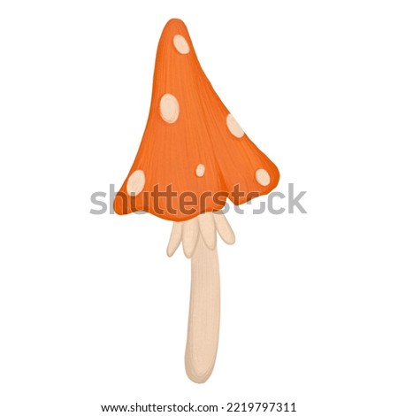 Cute mushroom clip art, amanita, fly agaric, toadstool, grebe, fungus, autumn, forest, isolated on white background, suitable for prints, postcards, stickers, patterns, website elements