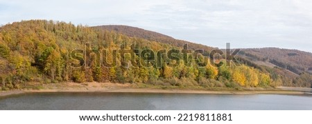 Obernautal dam in Siegerland during dry spells Royalty-Free Stock Photo #2219811881