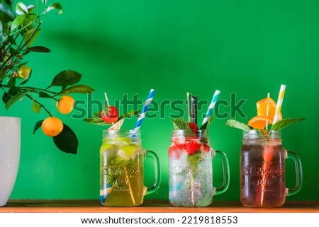 Homemade drinks (Asian drinks) under a cool green background