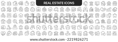 Real estate icons collection in black. Icons big set for design. Vector linear icons Royalty-Free Stock Photo #2219826271