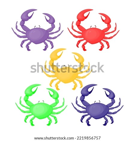 different color crabs set drawing, vector illustration