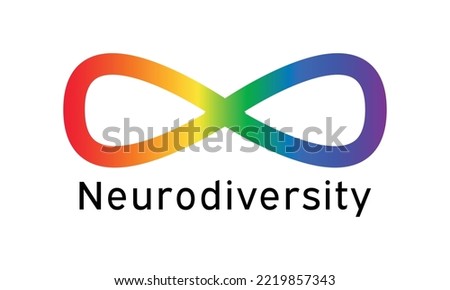 Neurodiversity symbol icon - vector rainbow gradient infinity sign. Text Neurodiversity - clip art for poster, banner, greeting card design