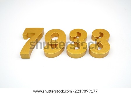   Number 7933 is made of gold-painted teak, 1 centimeter thick, placed on a white background to visualize it in 3D.                                  