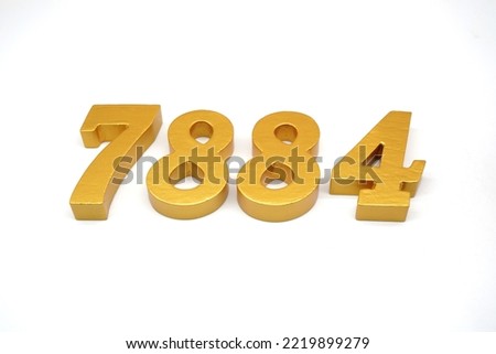  Number 7884 is made of gold-painted teak, 1 centimeter thick, placed on a white background to visualize it in 3D.                                
