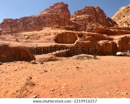 Wadi Rum, Jordan, November 2019 - A canyon with a mountain in the desert