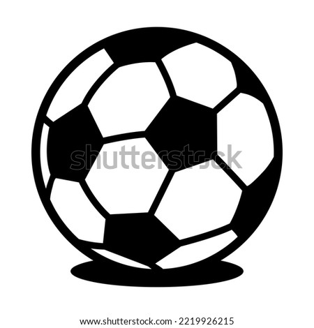 Soccer ball with black bold outlines and shadow for logo. Vector illustration icon isolated on white background.