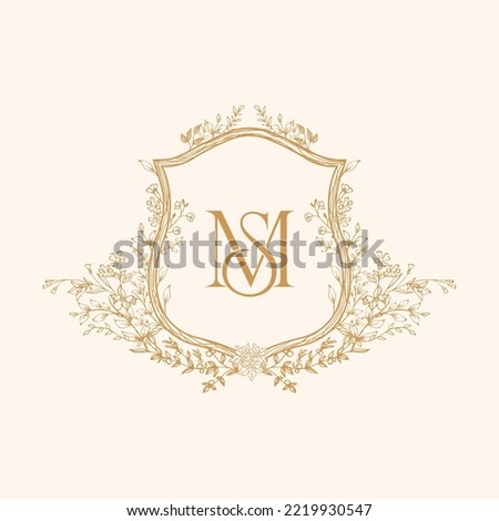 MS Initial Wedding Monogram Logo Crest, Wedding Logo Design, Custom Wreath Wedding Monogram, Crest Initial Wedding Logo Royalty-Free Stock Photo #2219930547