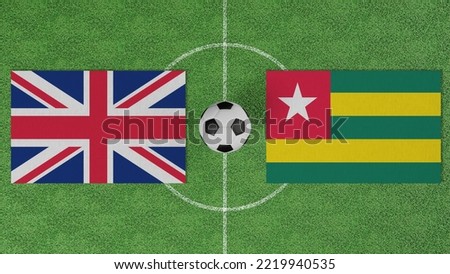 Football Match, United Kingdom vs Togo, Flags of countries with a soccer ball on the football field