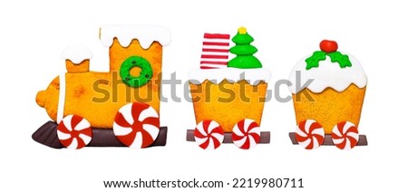 Christmas gingerbread train on a white background
