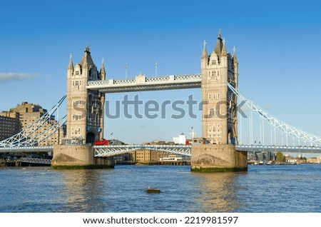 Swing Bridge, historic Tower Bridge over the River Thames in London on a sunny day.