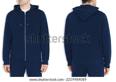 Men's Hoodie in black with a zipper isolated on a white background.