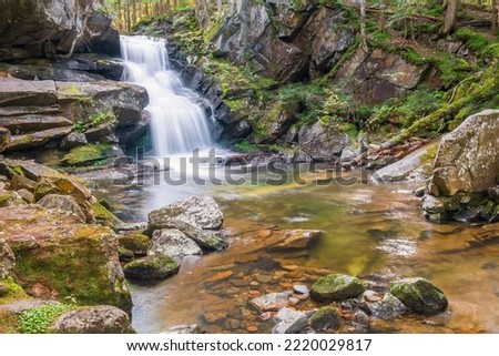 Cold Brook Fall in White Mountains. The first cascade on the Cold Brook. Randolph. New Hampshire. USA Royalty-Free Stock Photo #2220029817