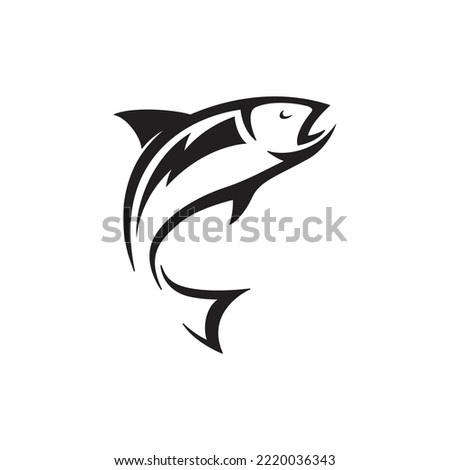 Jumping fish for fishing competition mascot, fishing trophy logo.