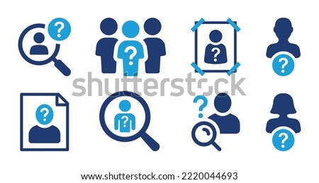 Unknown icon set. Incognito, missing person, wanted poster, lost anonymous icons. Solid icon collection. Royalty-Free Stock Photo #2220044693