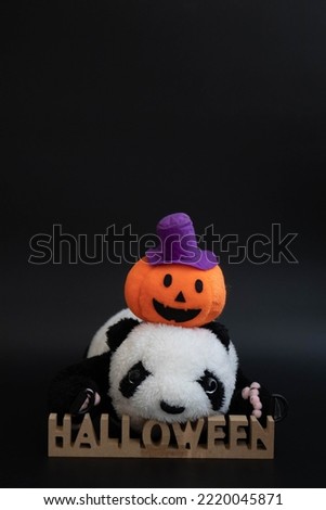 Panda Plush Doll with Orange Pumpkin, Jack O'Lantern and Halloween Signage