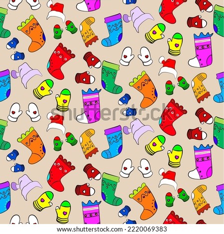 Vector seamless christmas symbol pattern, with stylish glove, sock and hat