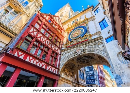 Rouen, Normandy, France. The Great-Clock (Gros-Horloge) a fourteenth-century astronomical clock. Royalty-Free Stock Photo #2220086247
