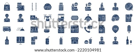 Collection of icons related to Food and Delivery, including icons like Burger, Noodles, chef and more. vector illustrations, Pixel Perfect set
