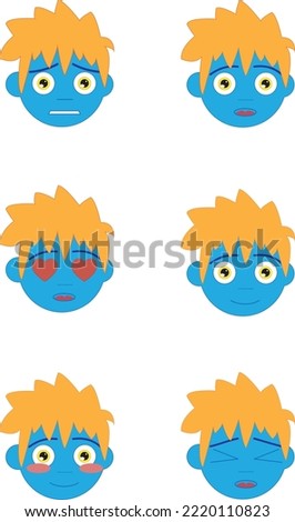 Vector graphics Blue boy emotions with yellow hair 
