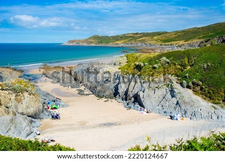 Overlooking Barricane Beach near Woolacombe Devon England UK Europe Royalty-Free Stock Photo #2220124667
