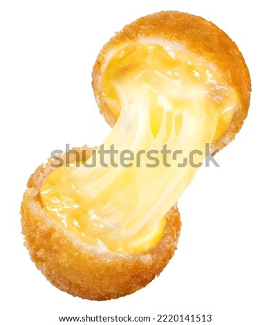 Crispy Cheese ball with stretch cheese isolated on white background, Cheese ball or cheesy puffs on white With work path. Royalty-Free Stock Photo #2220141513